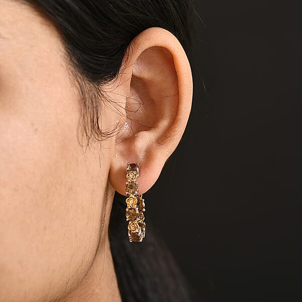 Shop Lc EverTrue Autumn Alexite 6.85 Ctw Rose Flower Hoop Earrings In 18K YG Plated And Platinum Bond
