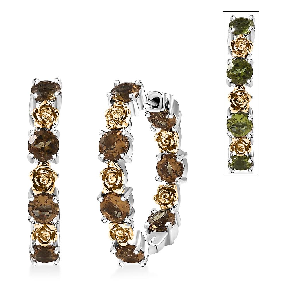 shop lc EverTrue Autumn Alexite 6.85 ctw Rose Flower Hoop Earrings in 18K YG Plated and Platinum Bond