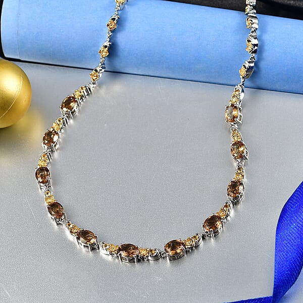 Shop Lc EverTrue Autumn Alexite And Brazilian Citrine 13.00 Ctw Rose Flower Necklace In 18K YG Plated And Platinum Bond 18-20 Inches
