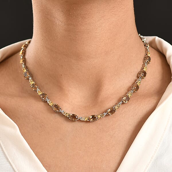 Shop Lc EverTrue Autumn Alexite And Brazilian Citrine 13.00 Ctw Rose Flower Necklace In 18K YG Plated And Platinum Bond 18-20 Inches