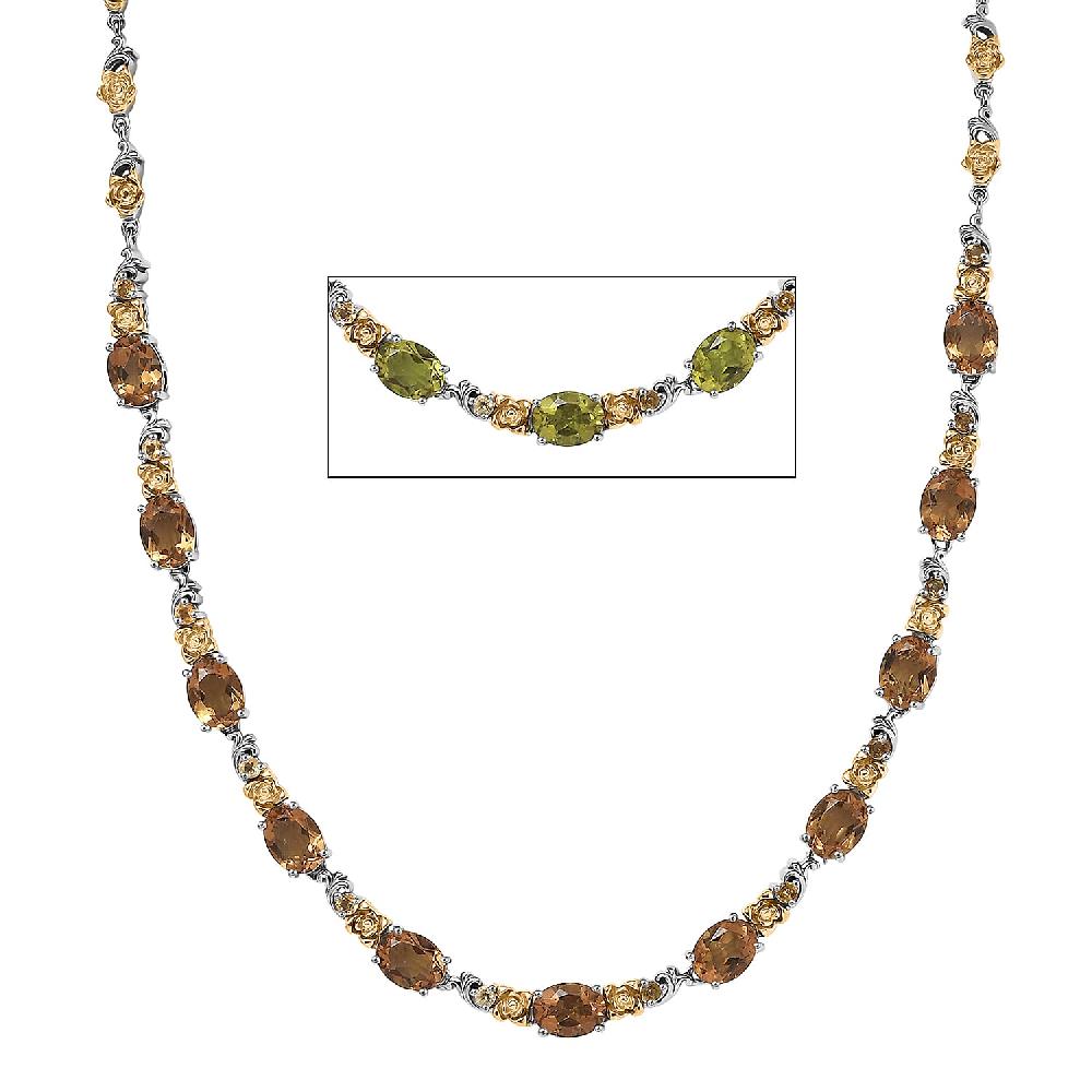 shop lc EverTrue Autumn Alexite and Brazilian Citrine 13.00 ctw Rose Flower Necklace in 18K YG Plated and Platinum Bond 18-20 Inches