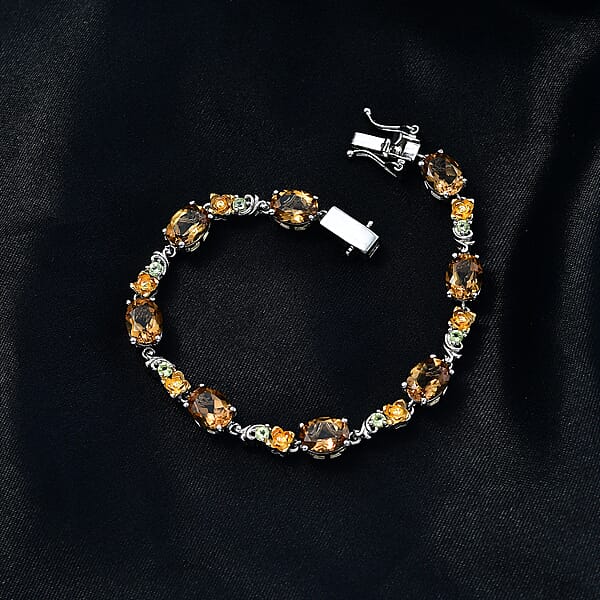 Shop Lc EverTrue Autumn Alexite And Hebei Peridot 11.30 Ctw Rose Flower Bracelet In 18K YG Plated And Platinum Bond (7.25 In)