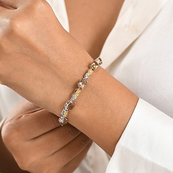Shop Lc EverTrue Autumn Alexite And Hebei Peridot 11.30 Ctw Rose Flower Bracelet In 18K YG Plated And Platinum Bond (7.25 In)