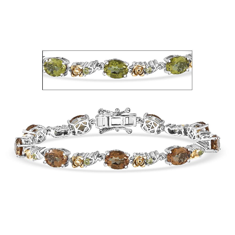 shop lc EverTrue Autumn Alexite and Hebei Peridot 11.30 ctw Rose Flower Bracelet in 18K YG Plated and Platinum Bond (7.25 In)