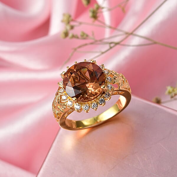Shop Lc EverTrue Autumn Alexite And White Zircon 5.25 Ctw Sunflower Bloom Ring In 18K YG Plated