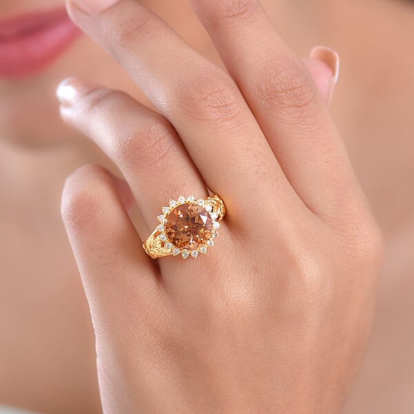 Shop Lc EverTrue Autumn Alexite And White Zircon 5.25 Ctw Sunflower Bloom Ring In 18K YG Plated