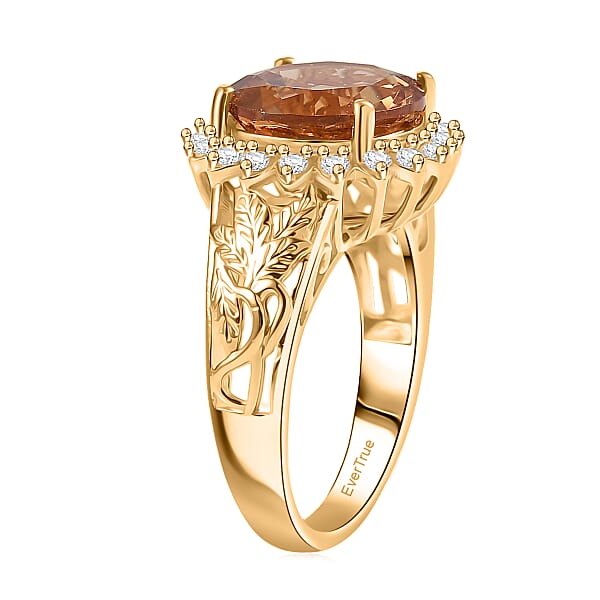 Shop Lc EverTrue Autumn Alexite And White Zircon 5.25 Ctw Sunflower Bloom Ring In 18K YG Plated