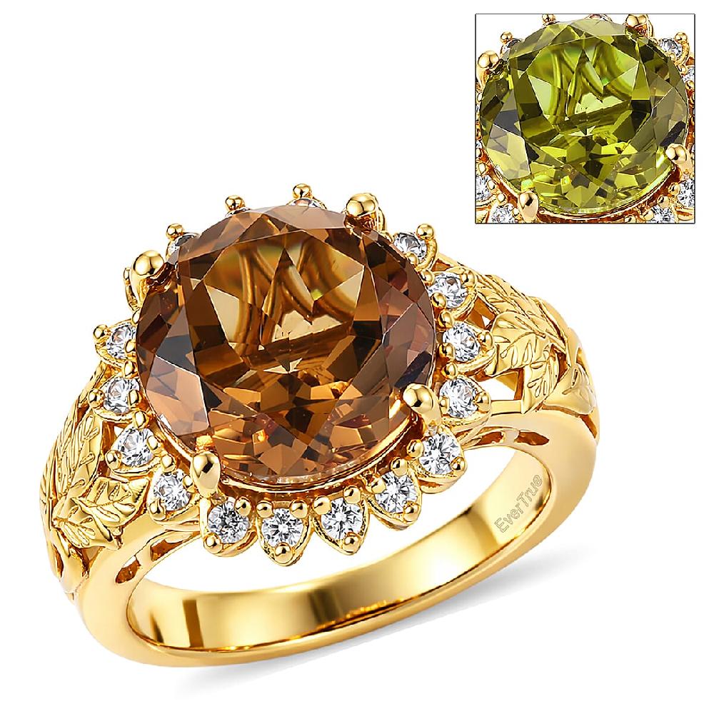 shop lc EverTrue Autumn Alexite and White Zircon 5.25 ctw Sunflower Bloom Ring in 18K YG Plated