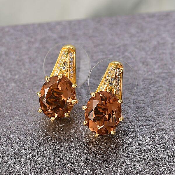 Shop Lc EverTrue Autumn Alexite And White Zircon 7.20 Ctw Art Deco Earrings In 18K Yellow Gold Plated