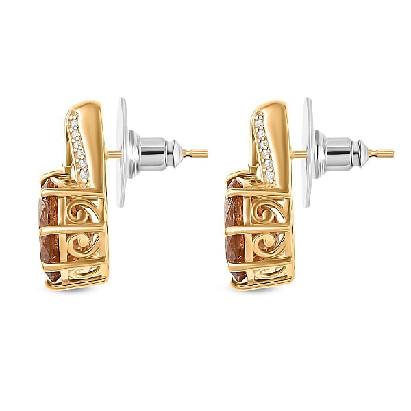 Shop Lc EverTrue Autumn Alexite And White Zircon 7.20 Ctw Art Deco Earrings In 18K Yellow Gold Plated