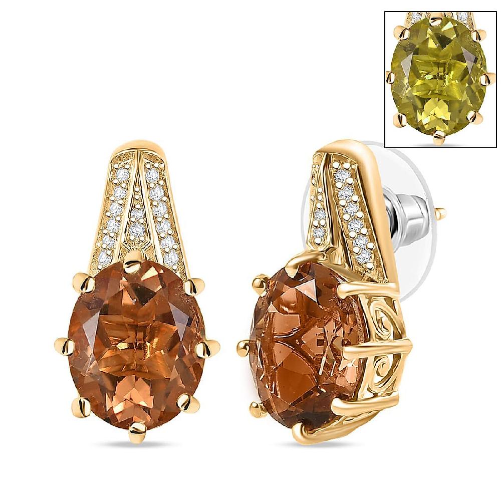 shop lc EverTrue Autumn Alexite and White Zircon 7.20 ctw Art Deco Earrings in 18K Yellow Gold Plated