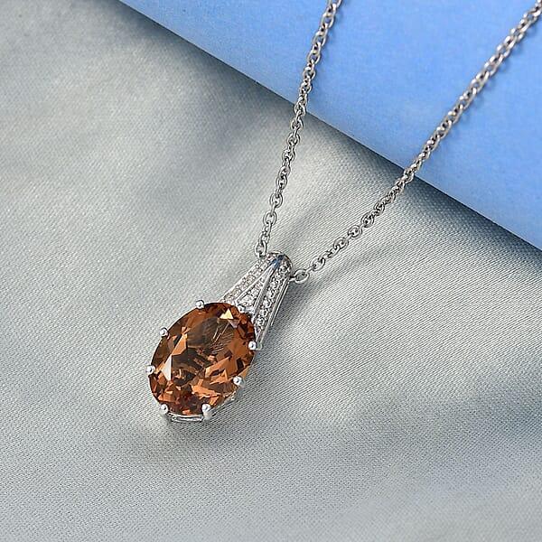 Shop Lc EverTrue Autumn Alexite And White Zircon 7.75 Ctw Art Deco Pendant In Platinum Bond With Stainless Steel Necklace 20 Inches