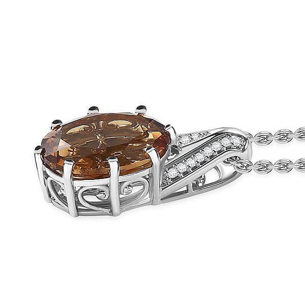 Shop Lc EverTrue Autumn Alexite And White Zircon 7.75 Ctw Art Deco Pendant In Platinum Bond With Stainless Steel Necklace 20 Inches