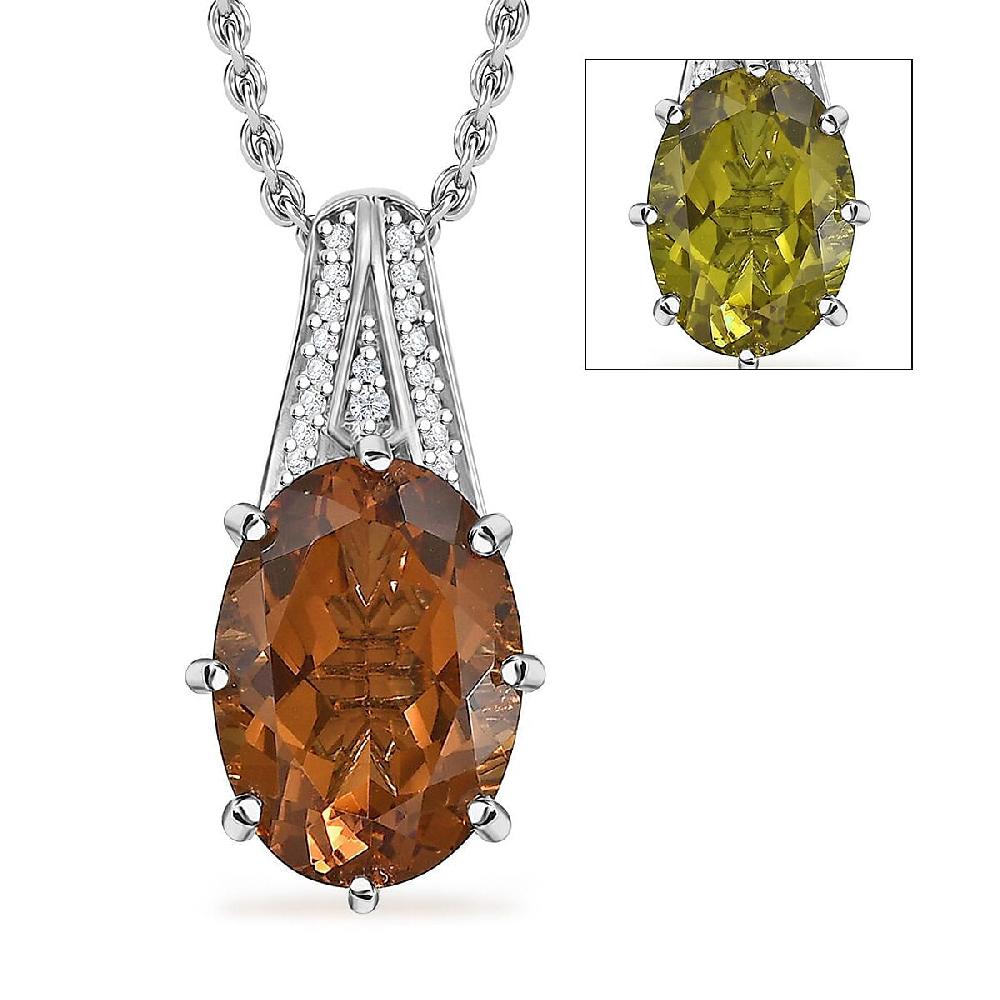 shop lc EverTrue Autumn Alexite and White Zircon 7.75 ctw Art Deco Pendant in Platinum Bond with Stainless Steel Necklace 20 Inches