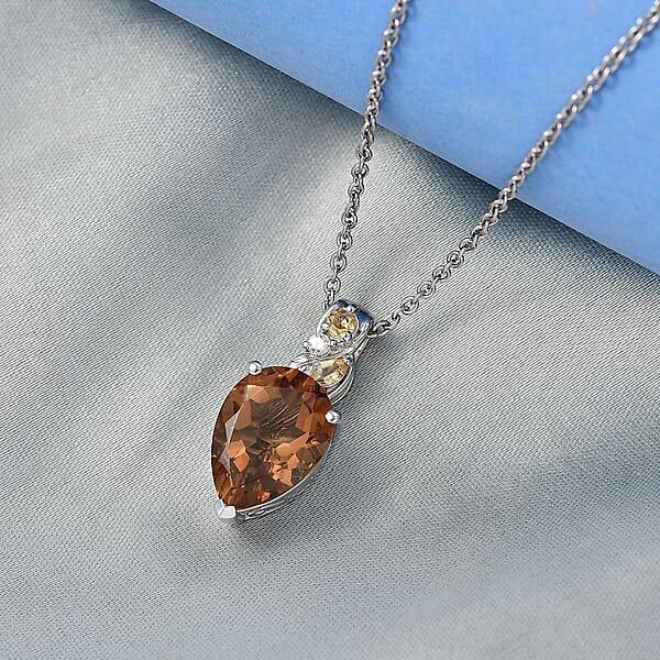 Shop Lc EverTrue Autumn Alexite Multi Gemstone 5.35 Ctw Autumn Leaf Pendant In Platinum Bond With Stainless Steel Necklace 20 Inches