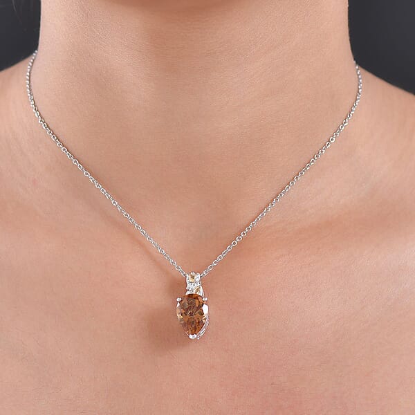 Shop Lc EverTrue Autumn Alexite Multi Gemstone 5.35 Ctw Autumn Leaf Pendant In Platinum Bond With Stainless Steel Necklace 20 Inches