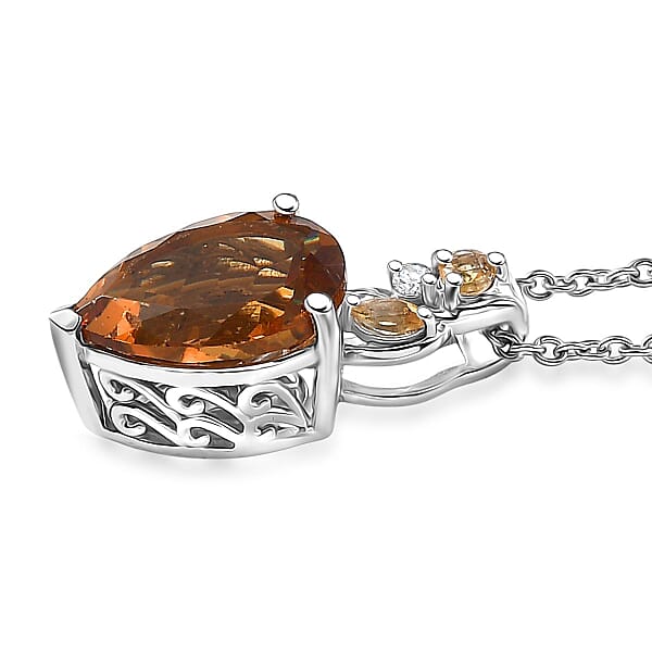 Shop Lc EverTrue Autumn Alexite Multi Gemstone 5.35 Ctw Autumn Leaf Pendant In Platinum Bond With Stainless Steel Necklace 20 Inches
