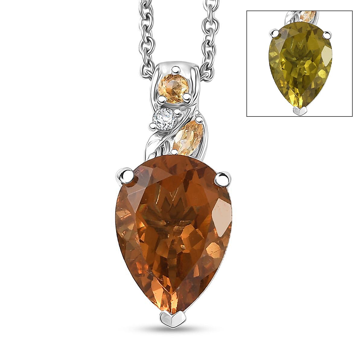 shop lc EverTrue Autumn Alexite Multi Gemstone 5.35 ctw Autumn Leaf Pendant in Platinum Bond with Stainless Steel Necklace 20 Inches