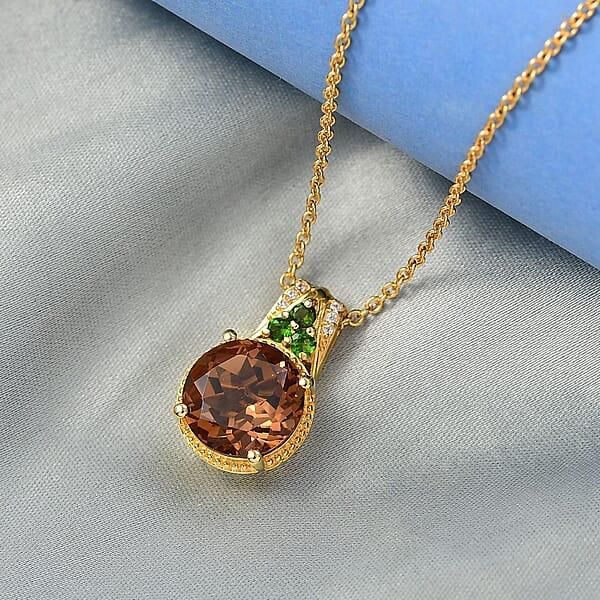 Shop Lc EverTrue Autumn Alexite Multi Gemstone Pendant In 18K YG Plated With ION Plated YG Stainless Steel Necklace 6.40 Ctw (20 Inches)