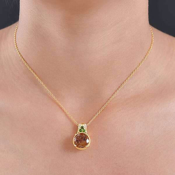 Shop Lc EverTrue Autumn Alexite Multi Gemstone Pendant In 18K YG Plated With ION Plated YG Stainless Steel Necklace 6.40 Ctw (20 Inches)