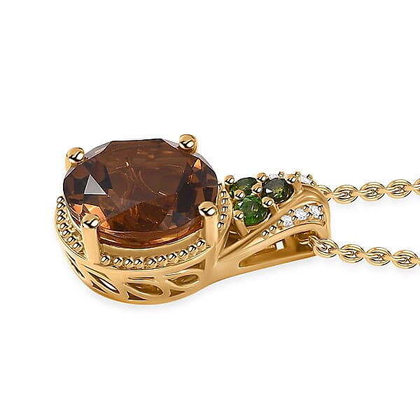 Shop Lc EverTrue Autumn Alexite Multi Gemstone Pendant In 18K YG Plated With ION Plated YG Stainless Steel Necklace 6.40 Ctw (20 Inches)