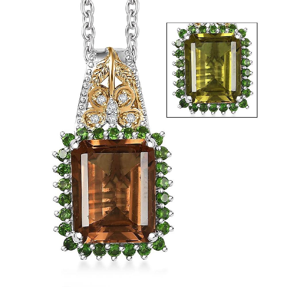 shop lc EverTrue Autumn Alexite Multi Gemstone Pendant in 18K YG Plated and Platinum Bond with Stainless Steel Necklace 4.80 ctw (20 Inches)