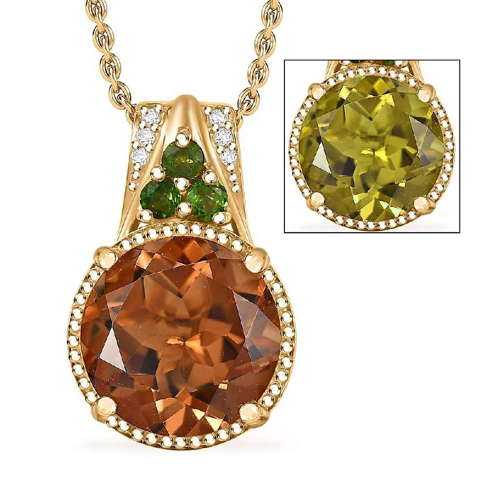 shop lc EverTrue Autumn Alexite Multi Gemstone Pendant in 18K YG Plated with ION Plated YG Stainless Steel Necklace 6.40 ctw (20 Inches)