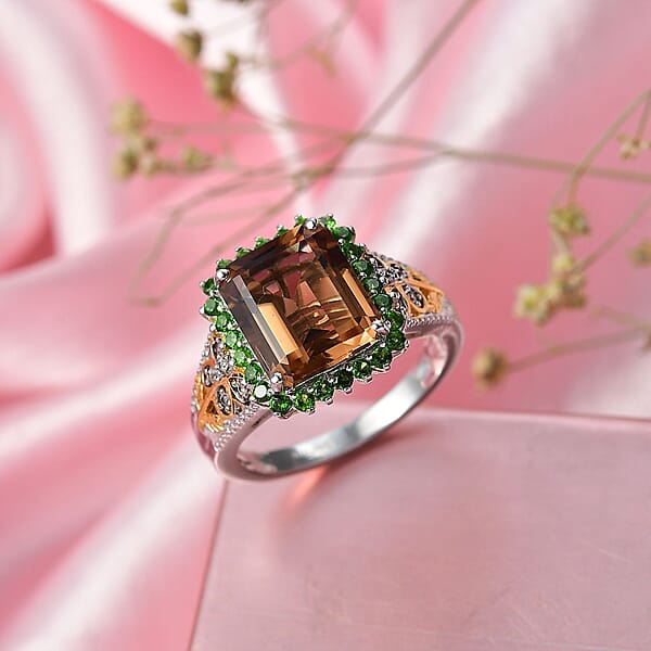 Shop Lc EverTrue Autumn Alexite Multi Gemstone Ring In 18K YG Plated And Platinum Bond 4.90 Ctw
