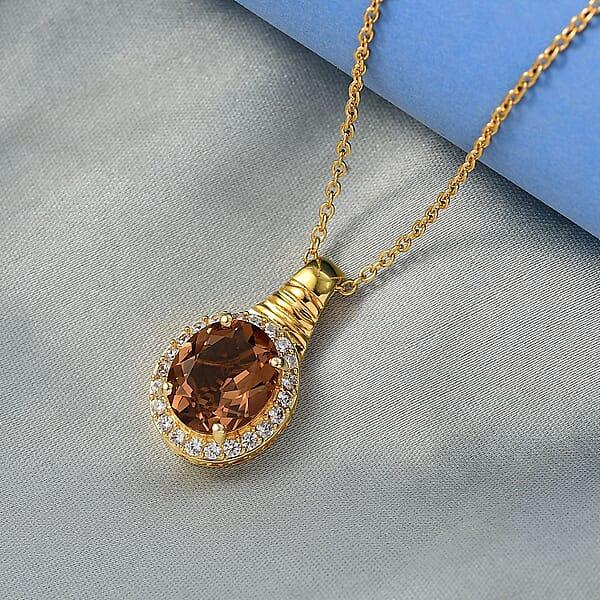 Shop Lc EverTrue Autumn Alexite White Zircon Halo Pendant In 18K YG Plated With ION Plated YG Stainless Steel Necklace 5.40 Ctw (20 Inches)