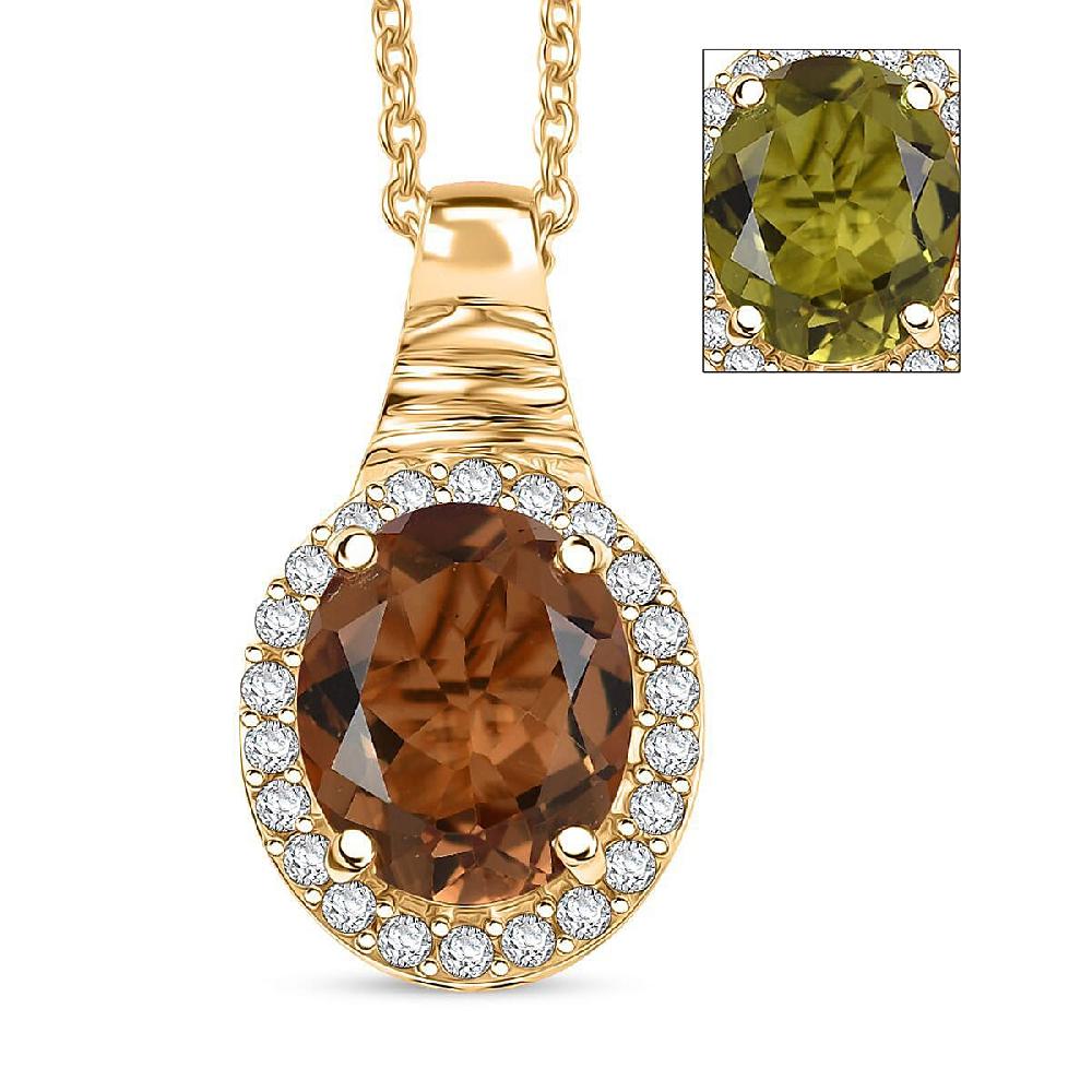 shop lc EverTrue Autumn Alexite White Zircon Halo Pendant in 18K YG Plated with ION Plated YG Stainless Steel Necklace 5.40 ctw (20 Inches)