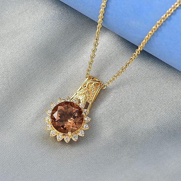 Shop Lc EverTrue Autumn Alexite White Zircon Pendant In 18K YG Plated With ION Plated YG Stainless Steel Necklace 4.00 Ctw (20 Inches)