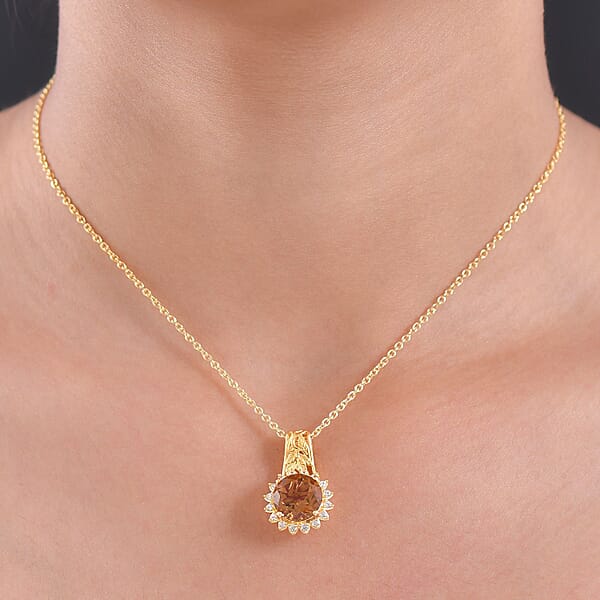 Shop Lc EverTrue Autumn Alexite White Zircon Pendant In 18K YG Plated With ION Plated YG Stainless Steel Necklace 4.00 Ctw (20 Inches)