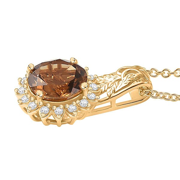 Shop Lc EverTrue Autumn Alexite White Zircon Pendant In 18K YG Plated With ION Plated YG Stainless Steel Necklace 4.00 Ctw (20 Inches)