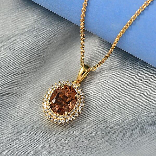 Shop Lc EverTrue Autumn Alexite White Zircon Pendant In 18K YG Plated With Stainless Steel Necklace 4.00 Ctw (20 Inches)