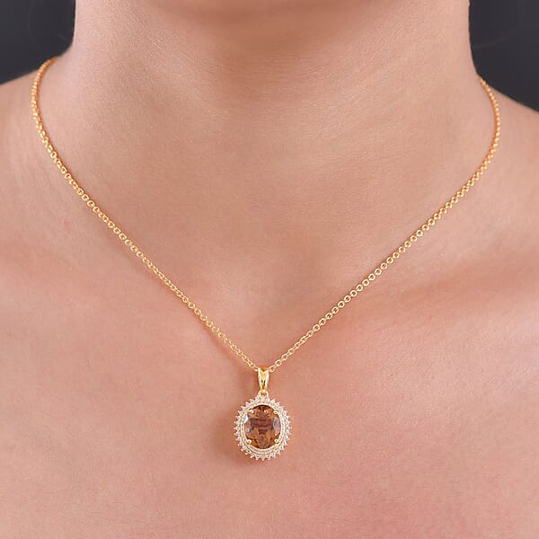 Shop Lc EverTrue Autumn Alexite White Zircon Pendant In 18K YG Plated With Stainless Steel Necklace 4.00 Ctw (20 Inches)