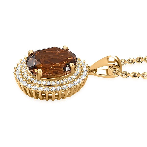 Shop Lc EverTrue Autumn Alexite White Zircon Pendant In 18K YG Plated With Stainless Steel Necklace 4.00 Ctw (20 Inches)
