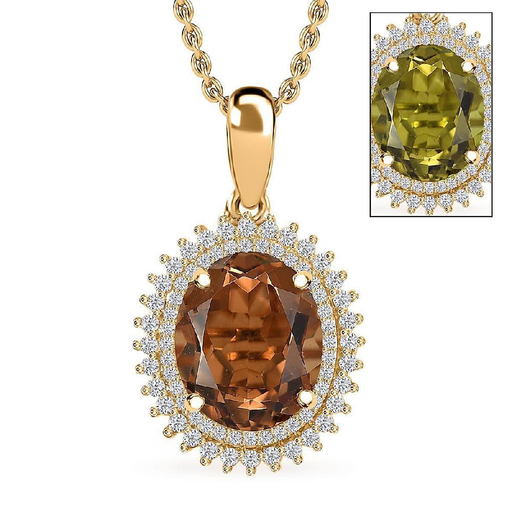 shop lc EverTrue Autumn Alexite White Zircon Pendant in 18K YG Plated with Stainless Steel Necklace 4.00 ctw (20 Inches)