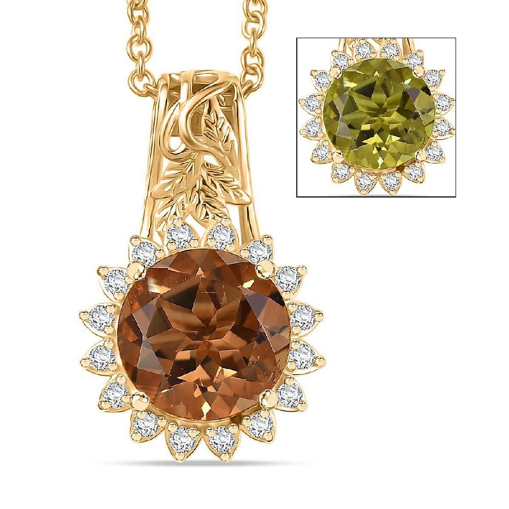 shop lc EverTrue Autumn Alexite White Zircon Pendant in 18K YG Plated with ION Plated YG Stainless Steel Necklace 4.00 ctw (20 Inches)