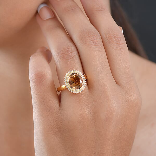 Shop Lc EverTrue Autumn Alexite White Zircon Ring In 18K YG Plated 4.00 Ctw