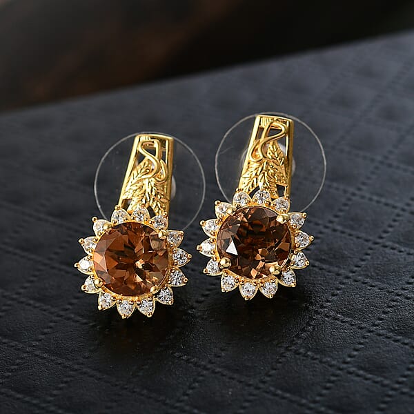 Shop Lc EverTrue Autumn Alexite White Zircon Sunflower Earrings In 18K YG Plated 4.60 Ctw
