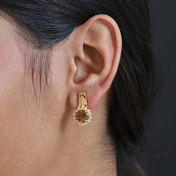 Shop Lc EverTrue Autumn Alexite White Zircon Sunflower Earrings In 18K YG Plated 4.60 Ctw