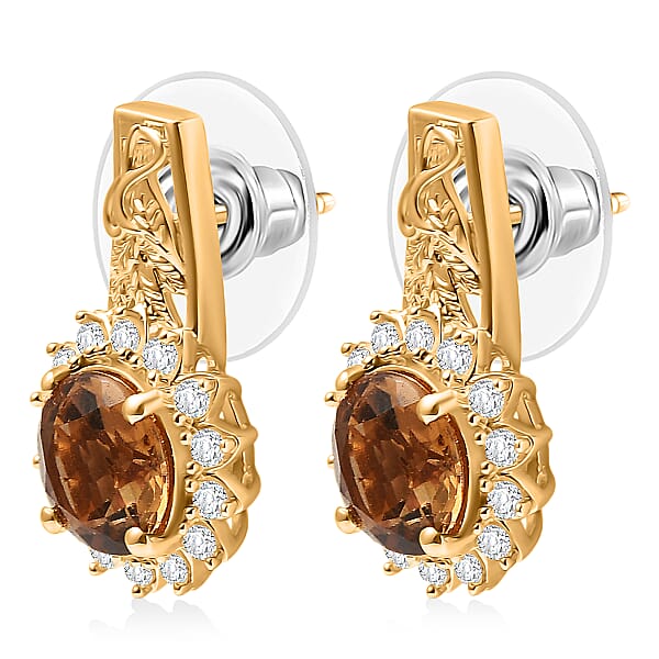 Shop Lc EverTrue Autumn Alexite White Zircon Sunflower Earrings In 18K YG Plated 4.60 Ctw