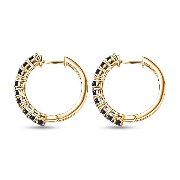 Shop Lc EverTrue Blue Sapphire And Moissanite 2.40 Ctw Minimalist Aura Hoop Earrings In 18K Yellow Gold Plated