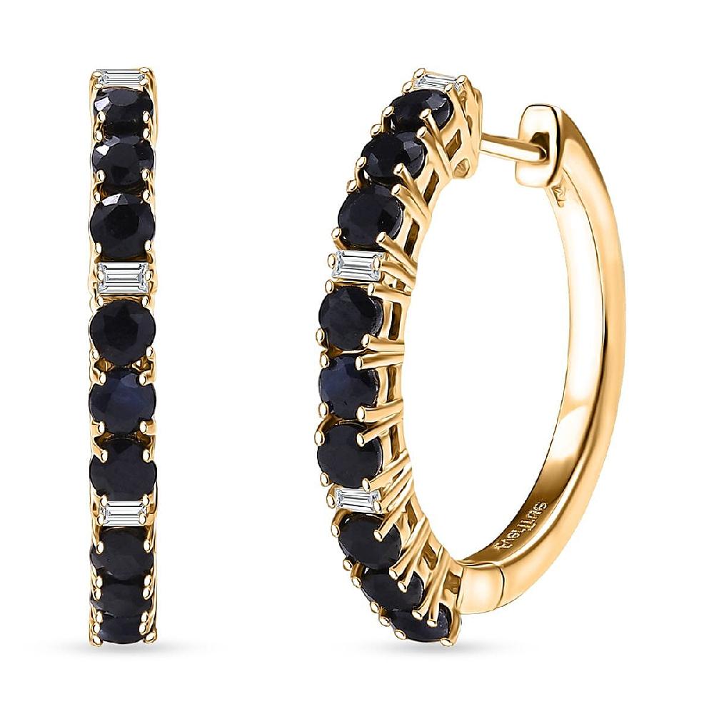 shop lc EverTrue Blue Sapphire and Moissanite 2.40 ctw Minimalist Aura Hoop Earrings in 18K Yellow Gold Plated