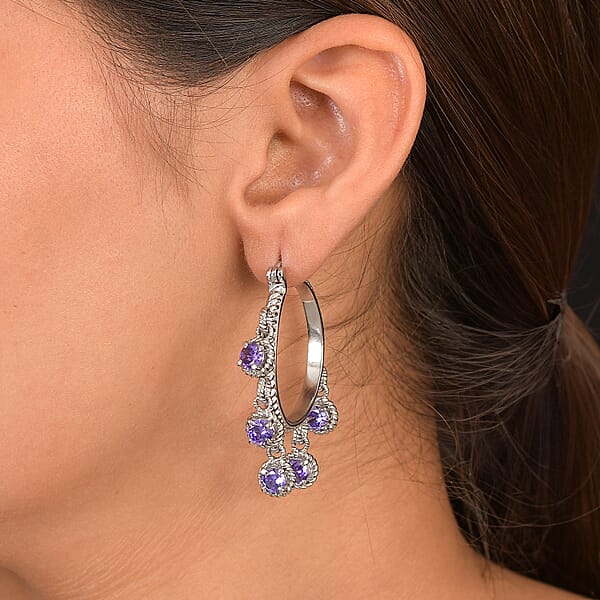 Shop Lc EverTrue Blue Simulated Diamond Hoop Earrings In Stainless Steel 7.75 Ctw