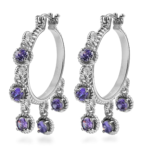 Shop Lc EverTrue Blue Simulated Diamond Hoop Earrings In Stainless Steel 7.75 Ctw