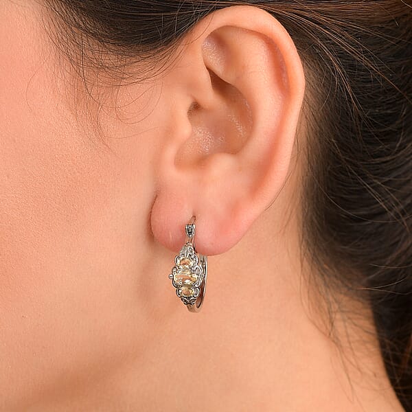 Shop Lc EverTrue Brazilian Citrine 1.40 Ctw Hoop Earrings In Stainless Steel