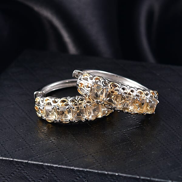 Shop Lc EverTrue Brazilian Citrine 3.70 Ctw Art Nouveau Hoop Earrings In 18K YG Plated And Platinum Bond