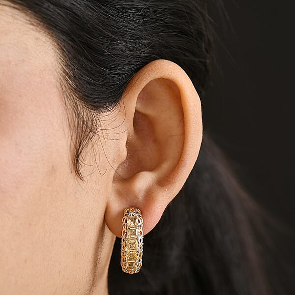 Shop Lc EverTrue Brazilian Citrine 3.70 Ctw Art Nouveau Hoop Earrings In 18K YG Plated And Platinum Bond