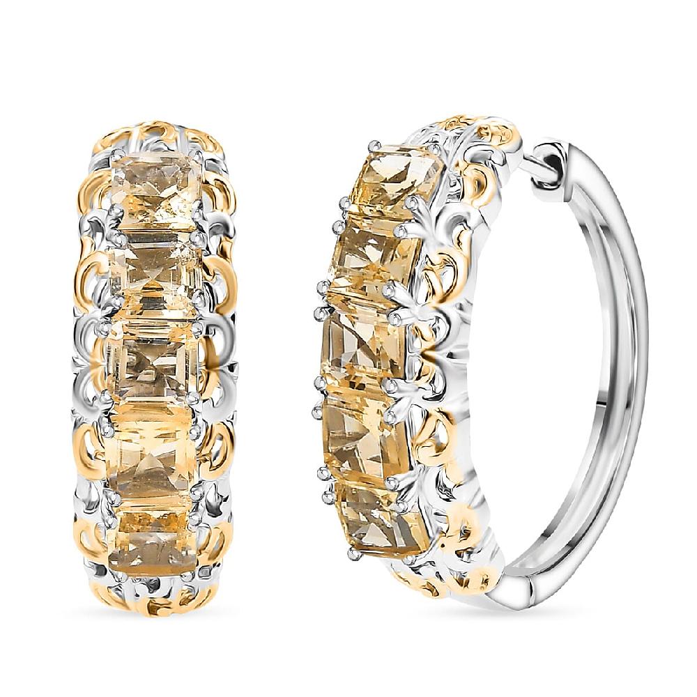 shop lc EverTrue Brazilian Citrine 3.70 ctw Art Nouveau Hoop Earrings in 18K YG Plated and Platinum Bond